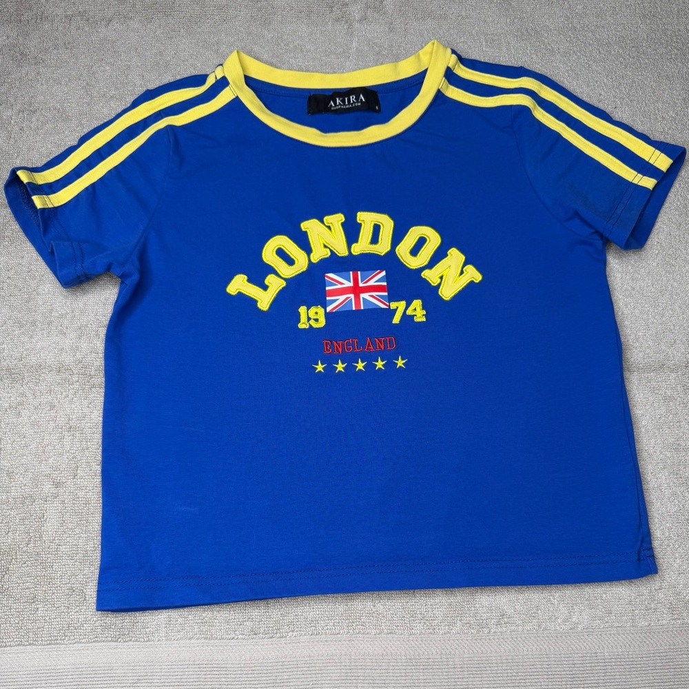 AKIRA Royal Blue Short Sleeve Tee with Yellow Accents